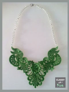 Jade Green Dyed Lace Bib Statement Necklace - 18 inch