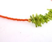 Coral Necklace, grass green coral chips, opaque orange and green, spring summer