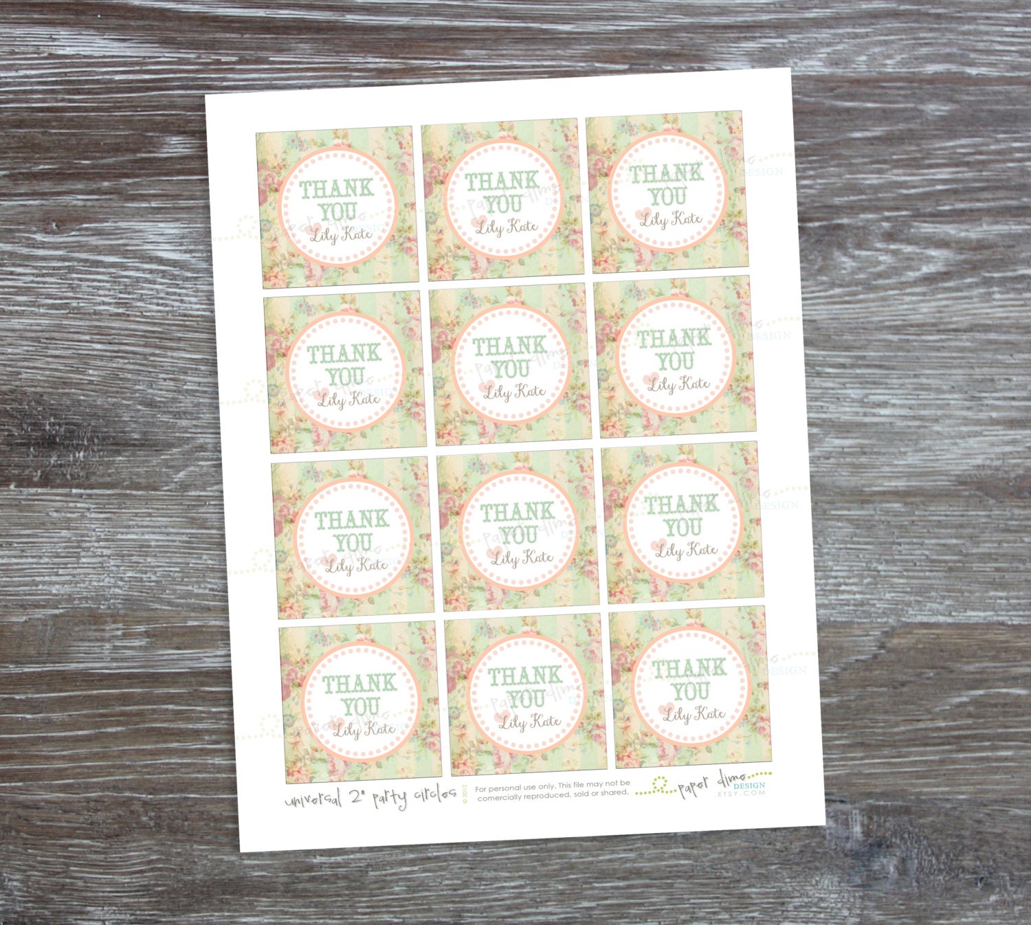 PERSONALIZED & CUSTOM 2 inch party circles - Shabby Chic, Vintage, Birthday, Shower, tags, labels, stickers, girl - PDF File, You Print