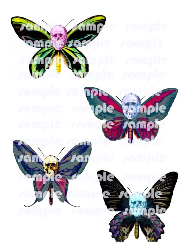 Digital Collage Sheet (713)- whimsical butterflies set of four