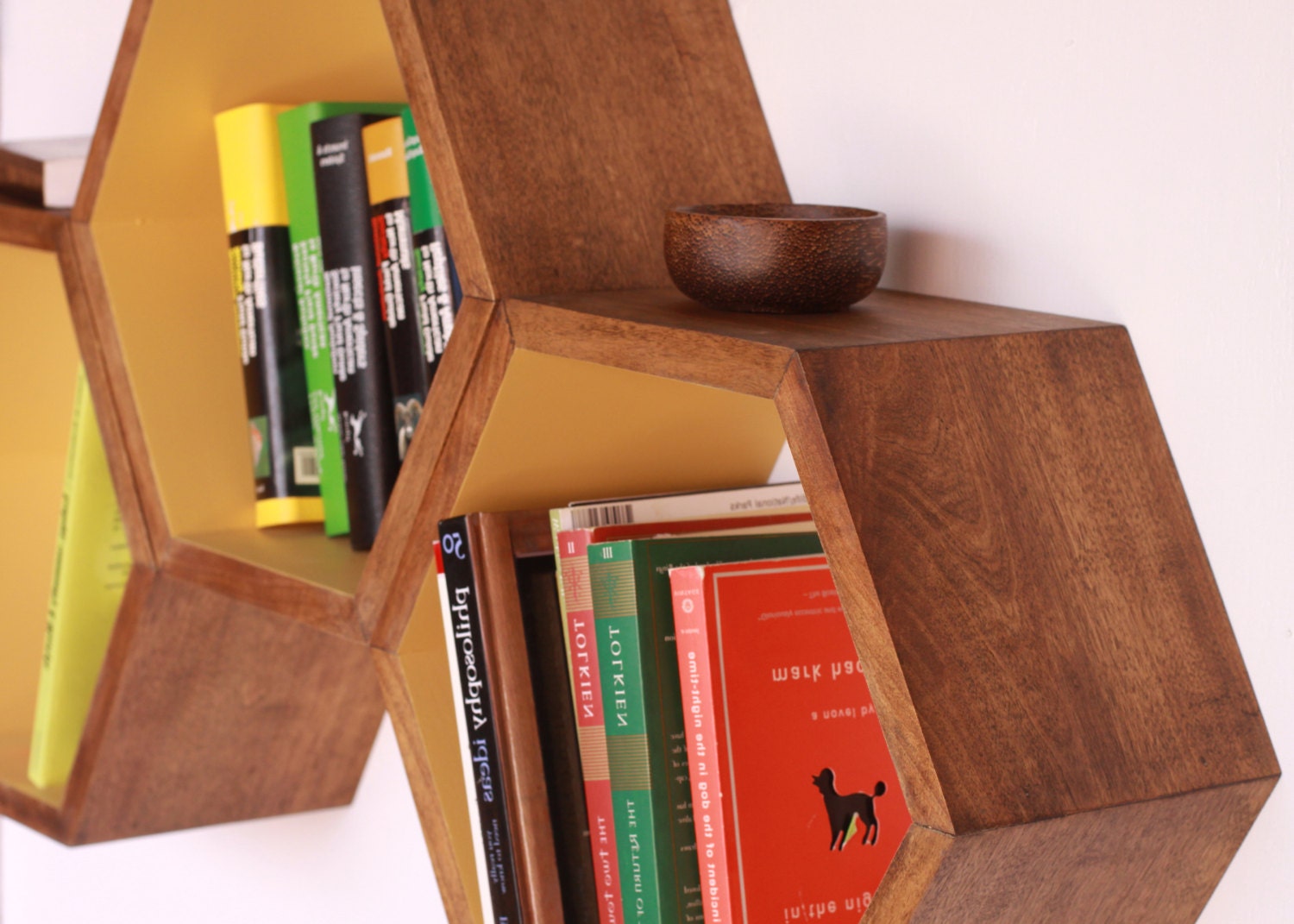 Wood Book Shelves - Set of Three Large Honeycomb Storage Shelves - Mid Century Modern Custom Shelving