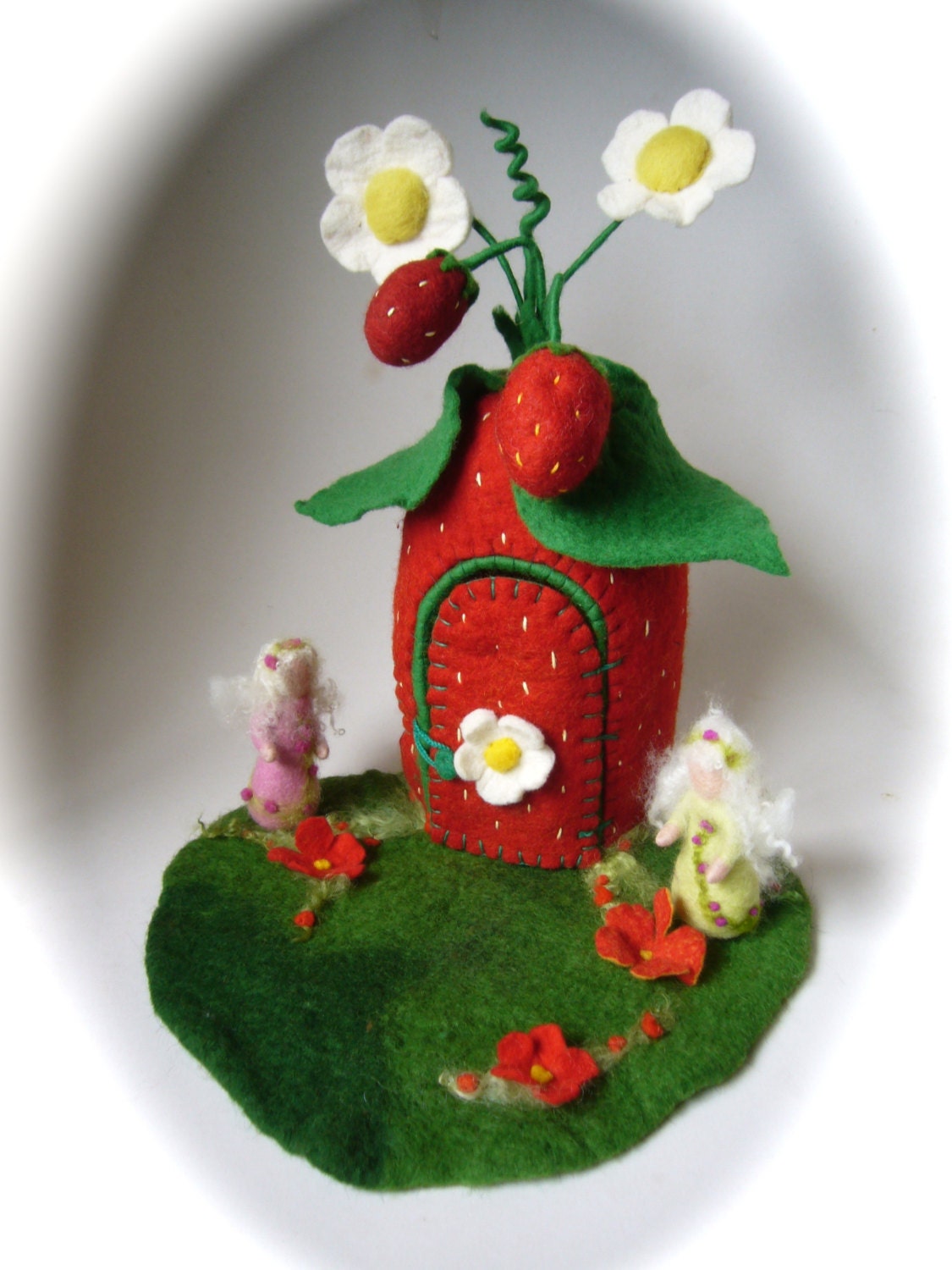 Strawberry Fairy  House. Hand Felted.Waldorf Fariry elf. Wet Felted.