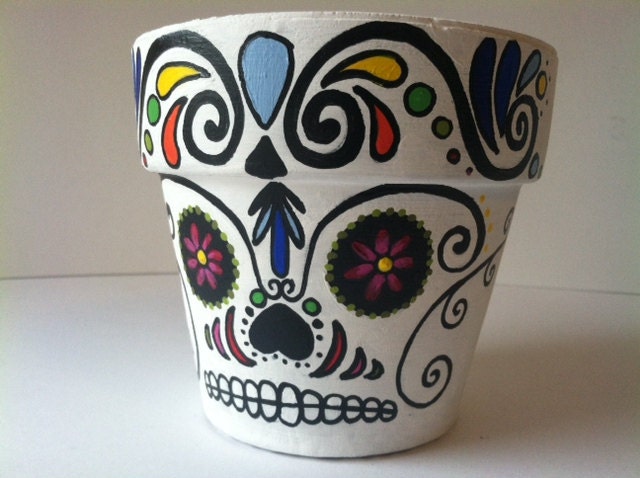 Day of the Dead sugar skull Flower Pot Planter Halloween Dia de los Muertos outdoor decor Mothers day  MADE TO ORDER