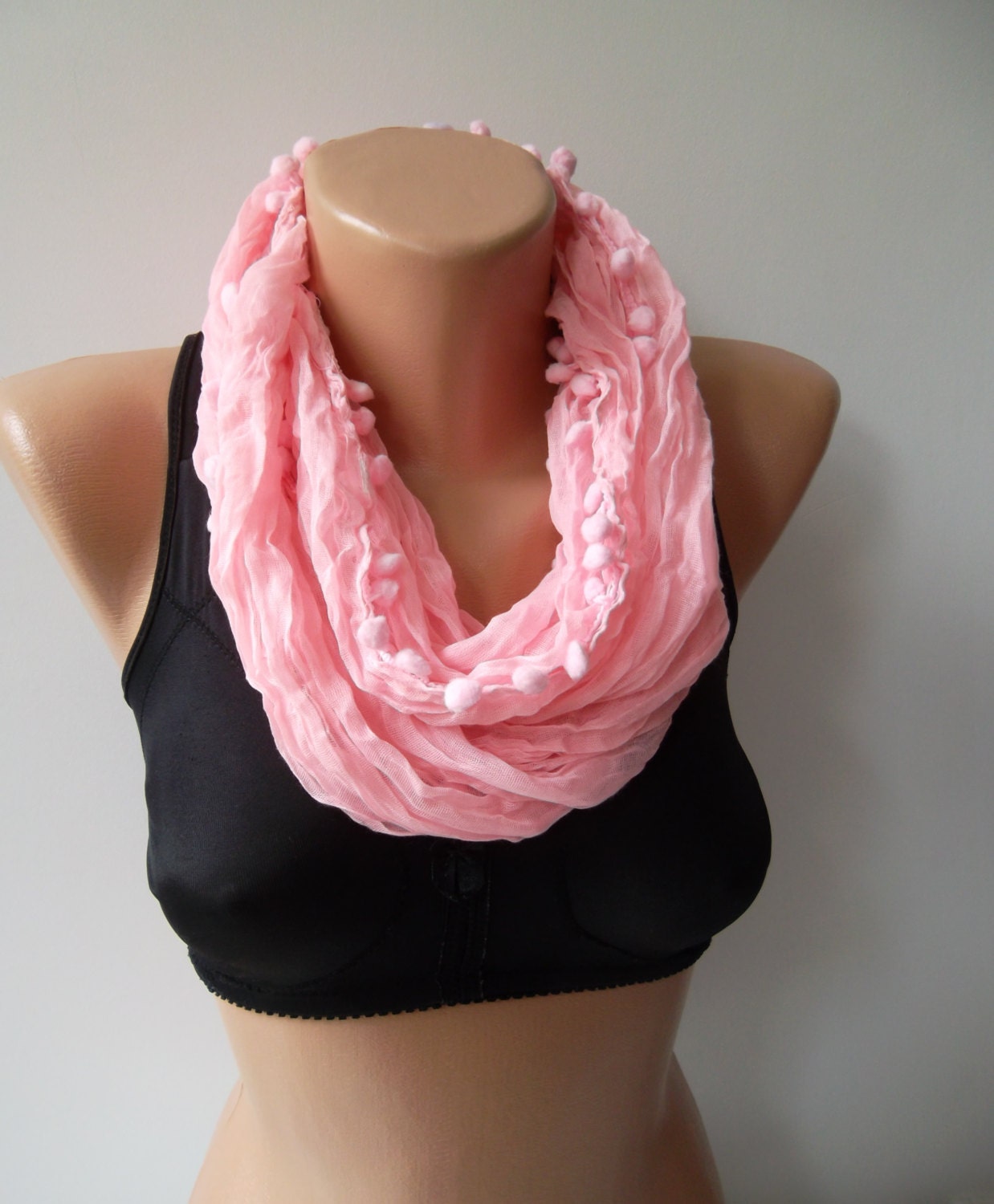 Pompom scarf ...neon pink  scarf...Cotton fabric...Mothers Day