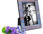 Photo Frame 5.7"x7.7" Silver metal with designs. Picture Frame Small Format, custom frames. Home Decor. Picture Frame. Silver, blue