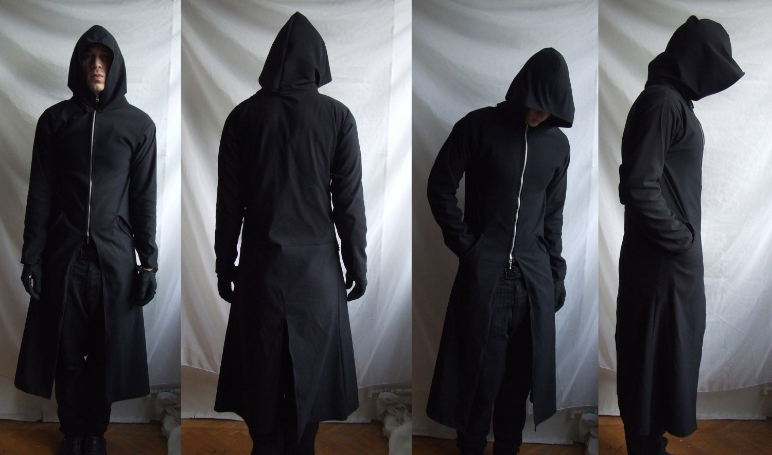 Reaper Hoodie ( long robe trenchcoat with large hood custom made related to gothic industrial post apocalyptic )