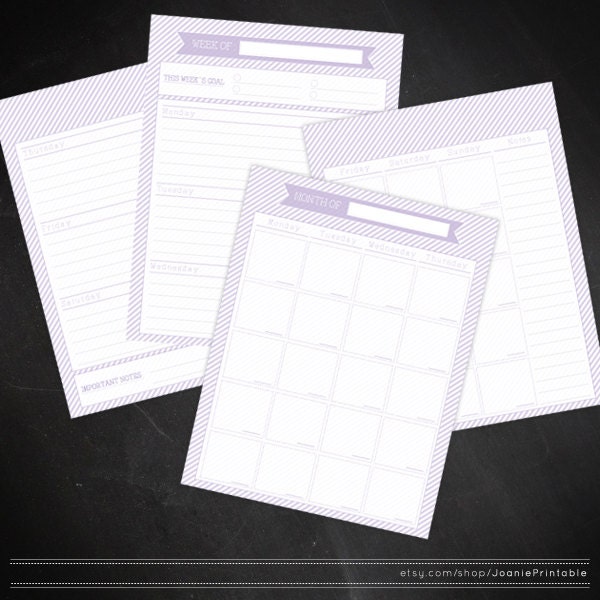 DIY Printable Weekly and Monthly Planner/Calendar - Lavender Stripes