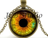 Wolf Necklace - Wolf Pendant - Wolf Jewelry - Wolves Eye - Vintage Bronze Yellow Golden and Green Prismatic Color Art - Gift Bag Included
