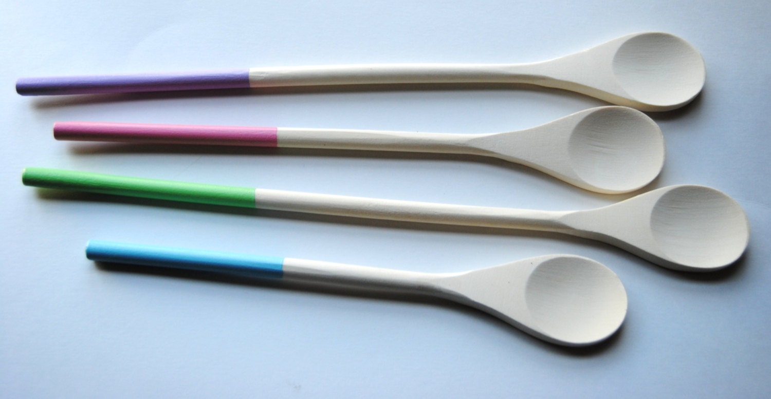 You Choose Your Colors - Set of 4 Dipped Wooden Kitchen Cooking Spoons