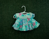 Vintage Baby Girl Teal and Floral Dress, size 3 to 6 months, lace, tiered