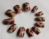 Vintage Rose - Hand Painted Short False Nails