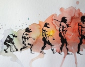 Watercolor & Ink Illustration Art Print: The Evolution of Man