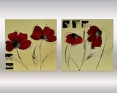 Modern Abstract Original PAINTING Contemporary creme red abstract  Fine ART FLOWERS by Ettis Gallery