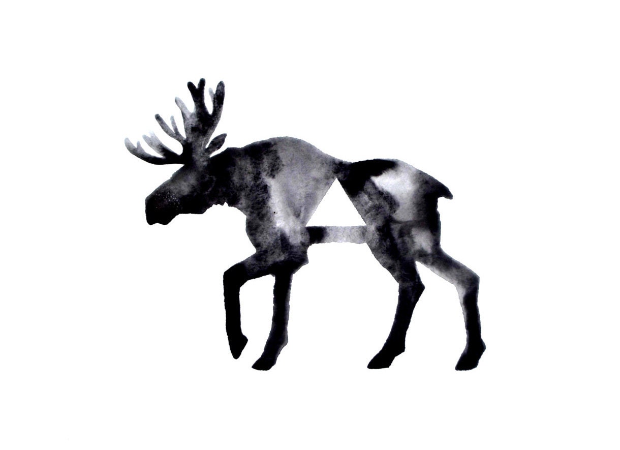 Watercolor Original Painting  - Geometric Moose