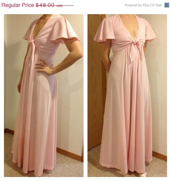 SPRING SALE Vintage Light Pink Spring Dress w/ Matching Flutter Sleeve Top. Empire Waist, V Front, Scoop Back, Women's/Teens Small/Medium