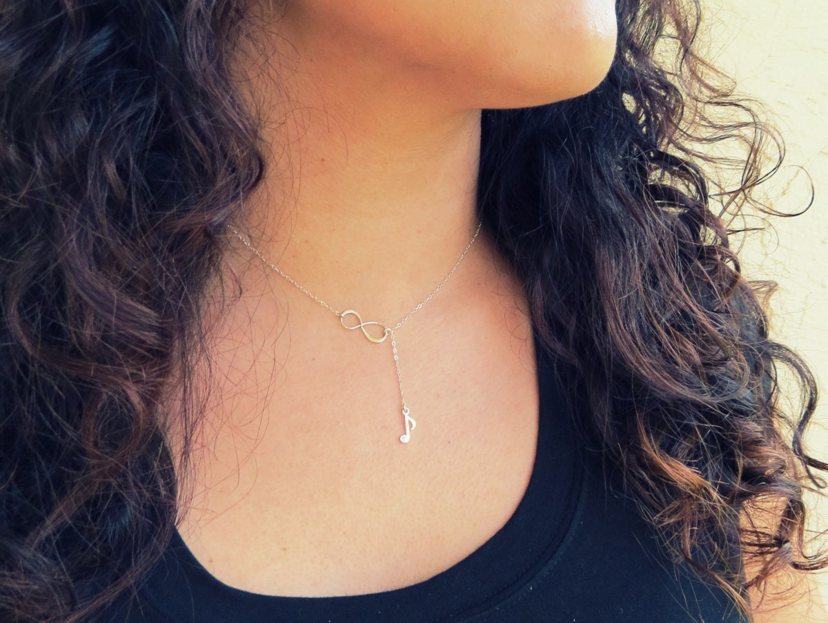 Music Note and Infinity Lariat, sterling silver lariat, Music Note Necklace, Music Note Jewelry, Music Necklace, Bolo, Infinity Necklace