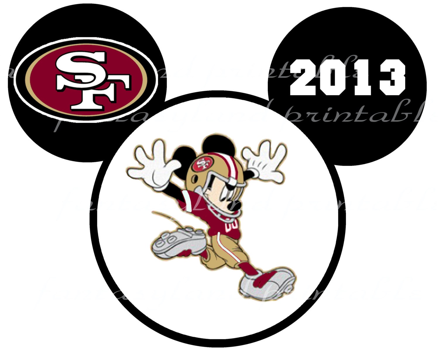 Football 49er Mickey head for DIY Printable Iron Transfer family  Disney trip Superbowl San Francisco Disney