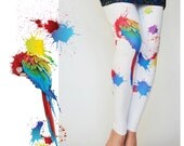 White Paint Splatter Tights,Womens Legging,Blue Red Yellow Parrot,Print Bird,Tattoo Leggings,Clothing Tights Handmade