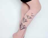 Diamond  Tattoo Tights Pantyhose,Old Pink tattoo Leggings, Tattoo Tights,Handmade Pantyhose