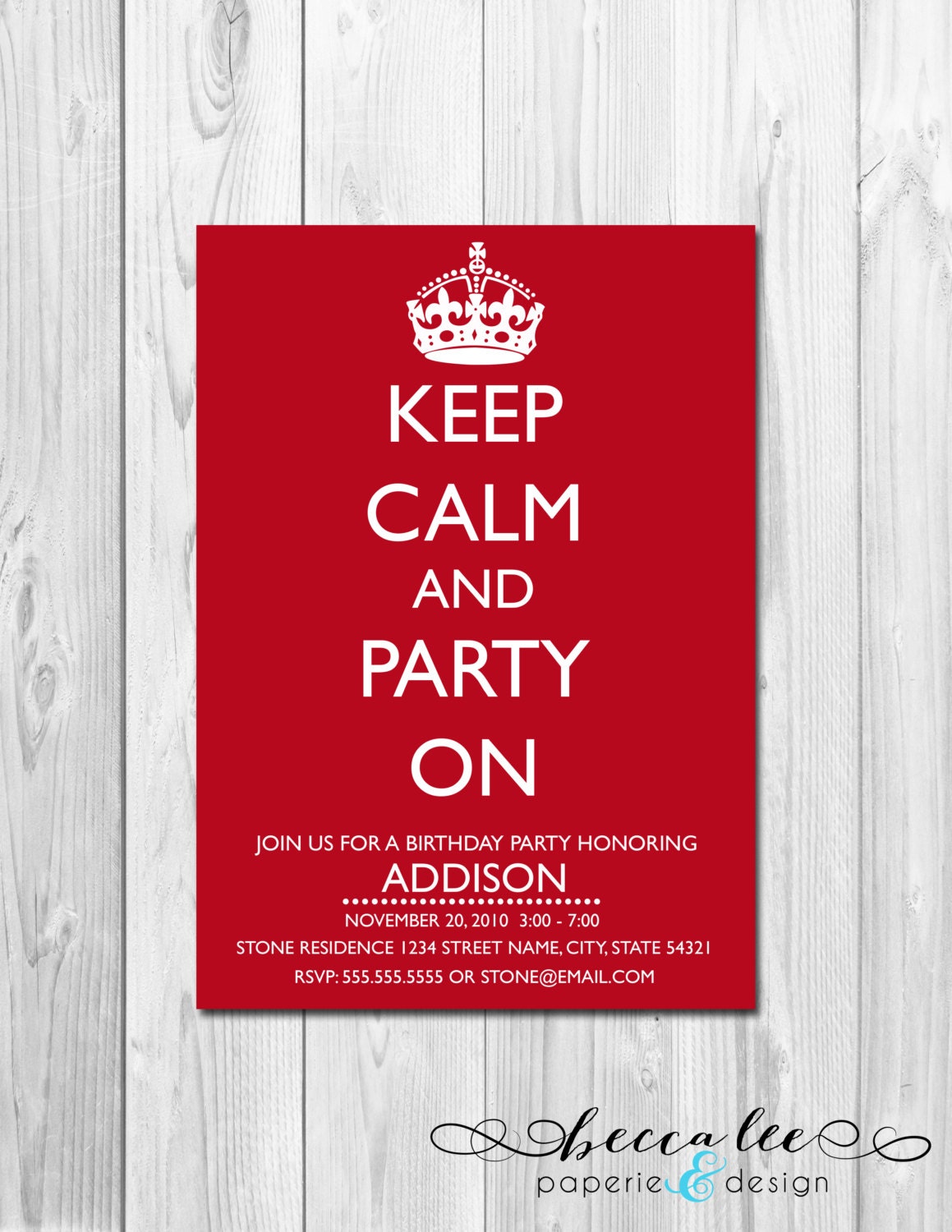 Birthday Party Invitation - Keep Calm and Party On - DIY - Printable Il_170x135