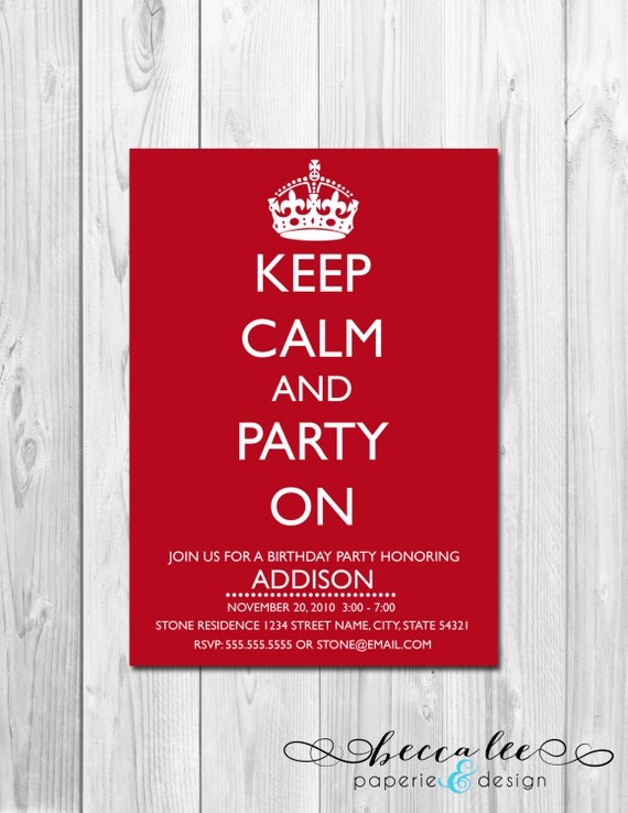 Birthday Party Invitation - Keep Calm and Party On - DIY - Printable Il_570xn