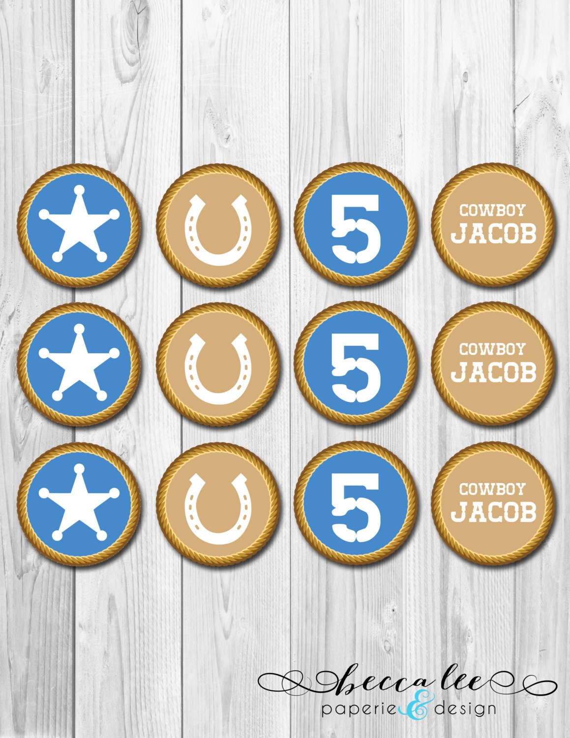 Cowboy Theme Cupcake Topper - Blue & Tan - DIY - Printable Il_570xn