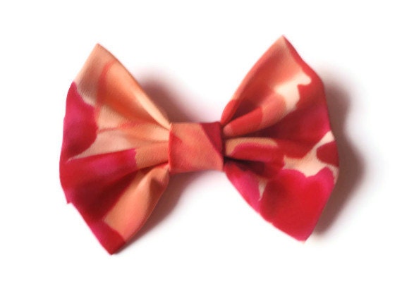 BIG Hair Bow - Big Pink Floral Hairbow - Upcycled Material