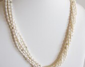 BRIDAL SALE - Vintage Luxurious Freshwater Pearl 6 Strand Necklace, 14K Gold Beads & Decorative Clasp --Bridal Jewelry - Statement Necklace