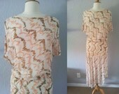 Vintage 1930s Silk Chiffon Scribble Print Dress