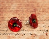Handmade Poppy cufflinks with Swarovski crystal. Perfect for Remembrance Day, in gift box