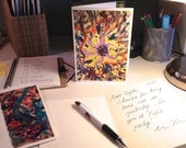 Set of 6 HIGH-QUALITY Color Prints of Abstract Originals. Blank greeting cards. Textured paper. Ribbon-tied and boxed to order.