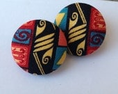 Multi Color African Tribal Print Button Earrings