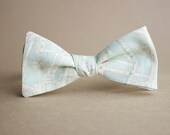 Light Green and White Bow Tie with an Old Map Print