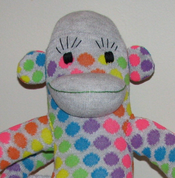 Rainbow Polka Dot Sock Monkey