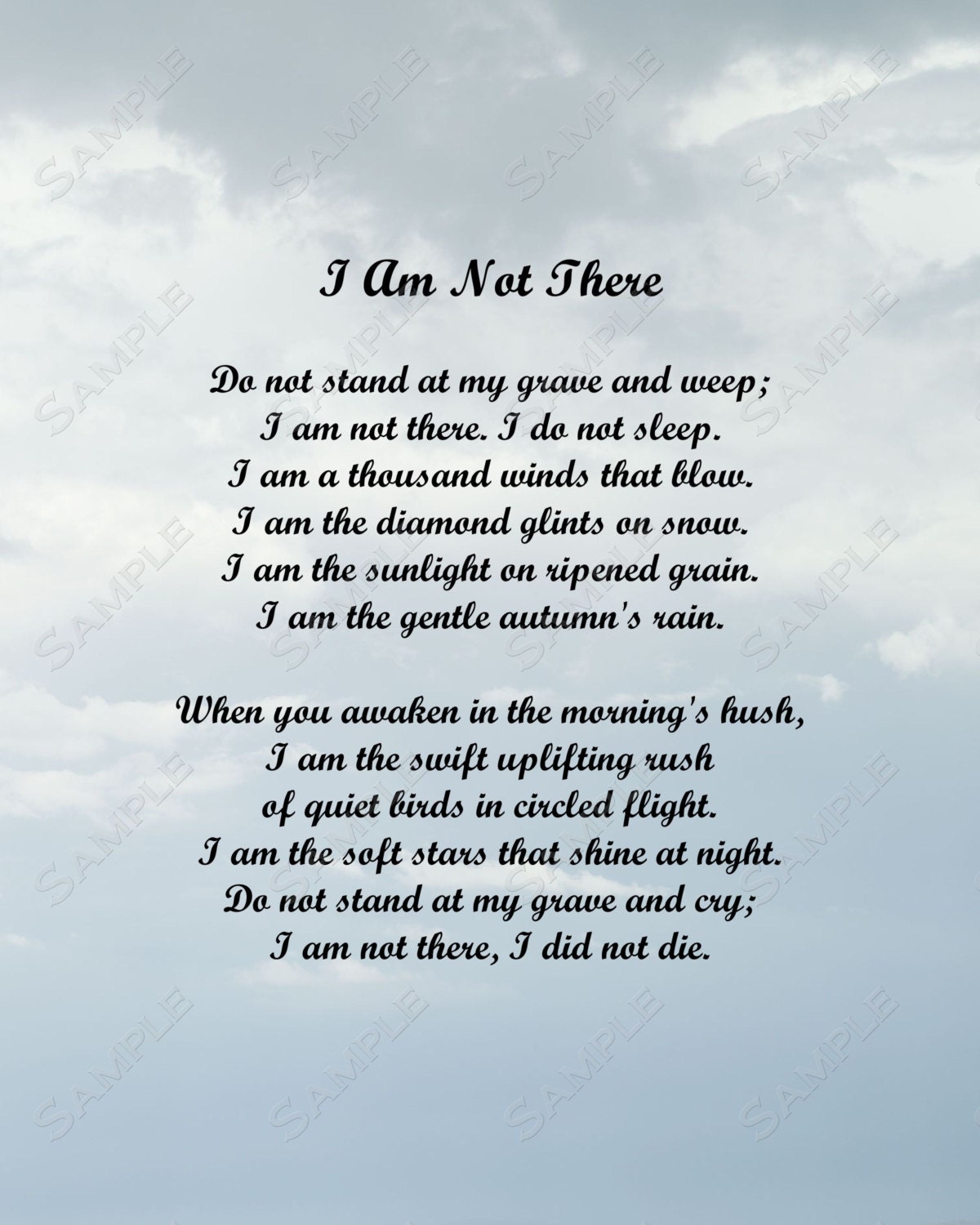 I Am Not There Memorial Personalized Poem INSTANT DOWNLOAD Digital