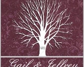 Personalized Wedding Tree Gift Idea Art Print with Love Birds and Hearts