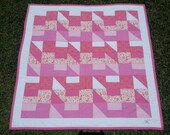 Baby Quilt - Pink and White Squares - Woodland Tales