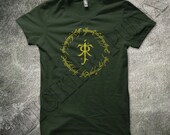 Lord of the Rings T shirt - The One Ring Elvish Text Circle Tolkien Symbol Hobbit - screen printed tee