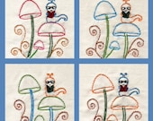 Mushroom Loving Bookworm - Embroidery