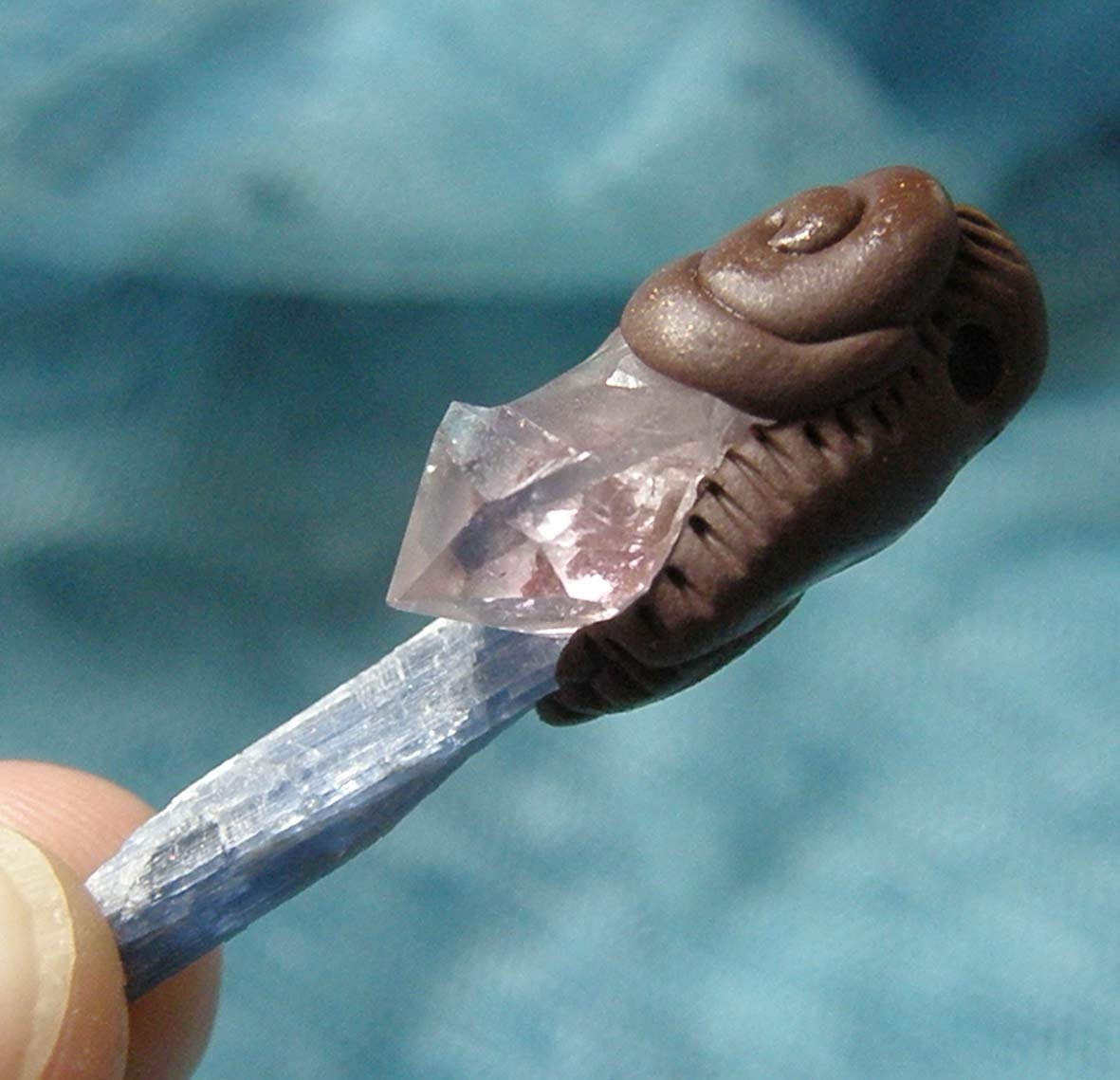Kyanite Rough Pendant Amethyst Point Crystal Qartz Tribal Mens Jewelry Healing Spiritual Necklace Magic Cool Blue Hippie