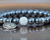 Hematite Protection Bracelet , Yoga Bracelet, Healing , Om Charm , Chakra beaded Bracelet , Meditation