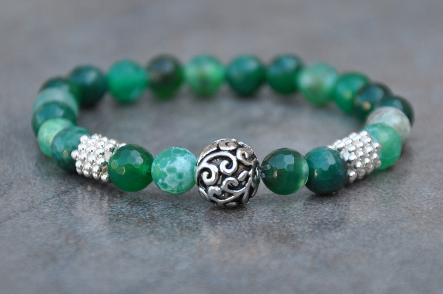 Harmony and Balance , Green faceted Agate beads ,Mala bracelet , Yoga , Gemstone Beaded Bracelet