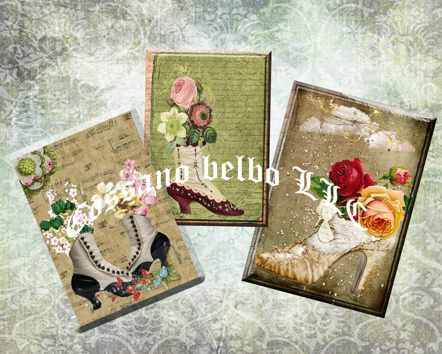Shabby Assorted Set Marie Antoinette Shoes 1 Backgrounds Antique Wallpaper Collage Sheet no. 120
