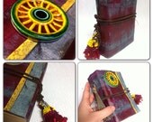Rustic hand bound kraft card photo journal polaroid photo album fuji instax album with ceramic jaipur charkha mandala tile suede closure