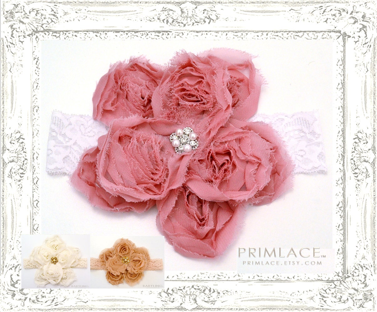 Large Flower Headband, Large Pink Headband, Large Cream Headband, Large Tan Headband, Shabby Chic Headband