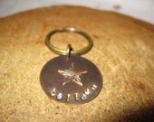Handstamped Keychain, Believe keychain, small keychain, circle keychain, metal keychain, Star Keychain