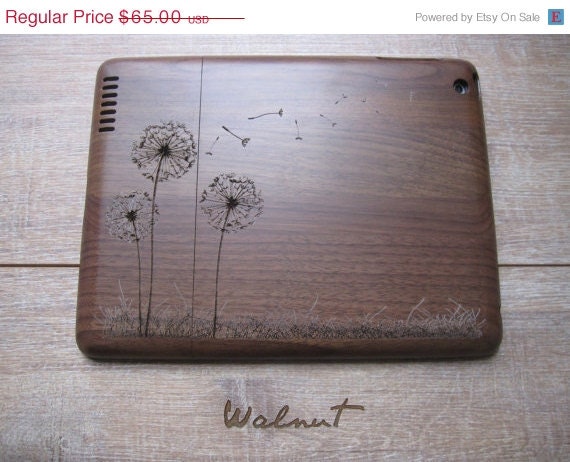 ON SALE Ipad 2 case - wooden cases walnut or bamboo wood - Dandelion