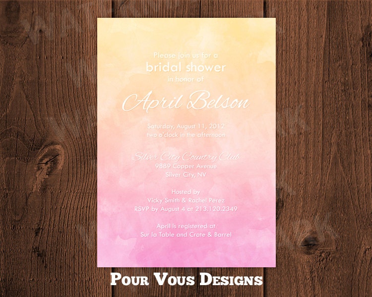 Watercolor Ombre Bridal Shower Invitation Hens Graduation Party - Personalized & Printable