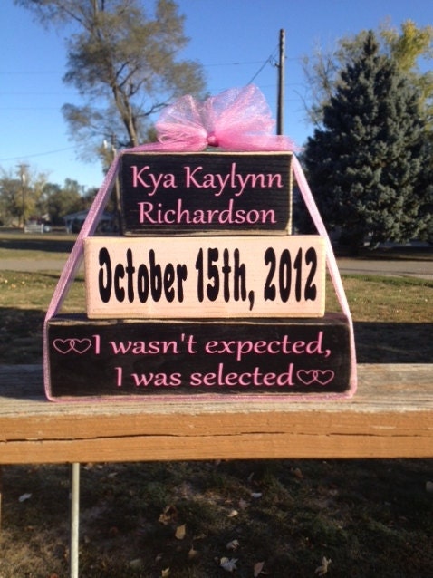 Personalized adoption new baby adoption date family saying wood block set nursery home decor baby shower birthday gift boy girl