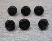 Set 6 Antique Victorian Buttons Carved Black Glass